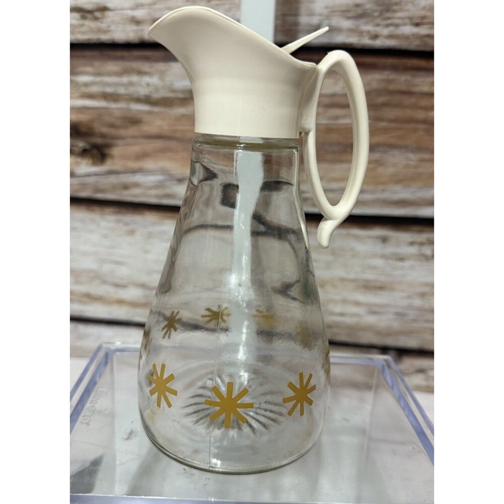 Mid Century Modern RETRO Atomic Starburst Log Cabin Syrup Glass Dispenser Bottle
